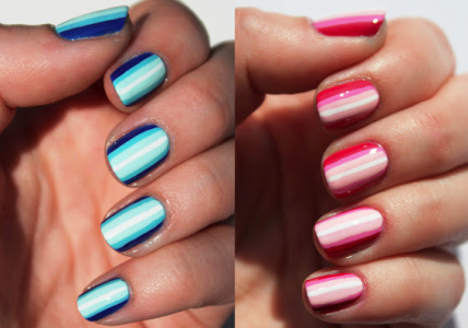 Amazing pink and blue shaded ombre Stripe nail art