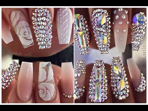 Attractive pink gel design Stones nail art