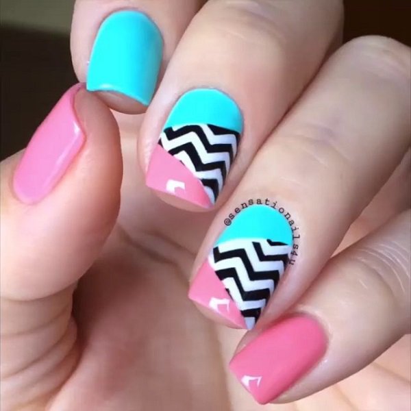 Attractive colorful combi Chevron design nail art