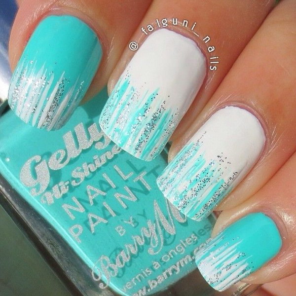 Awesome sky blue Christmas design Ombre nail art