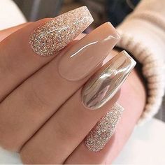 Awseome golden grey Glitter nail art