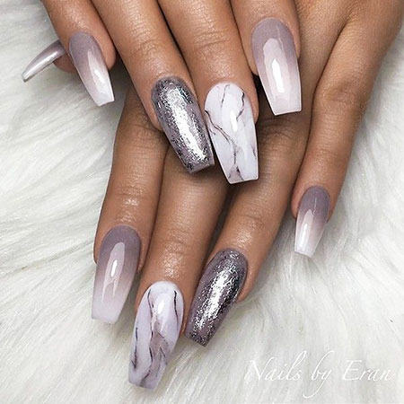 Awesome white glitter Marble nail art