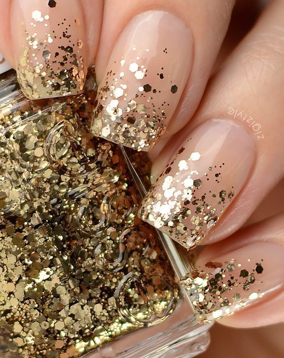 Beautiful golden  spark Glitter nail art