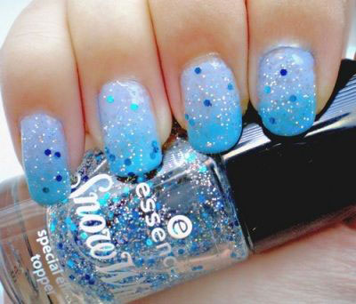 Beautiful sky blue Glitter nail art