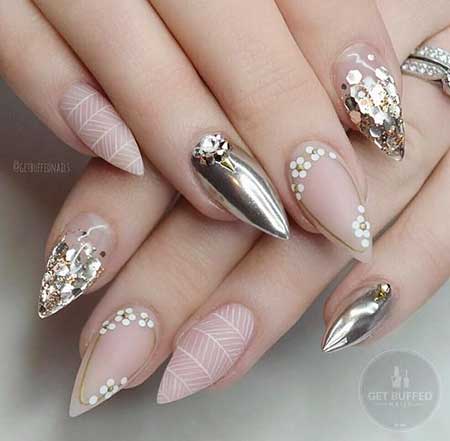 Best bridal white silver design Stones nail art