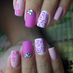 Charming pink purple design Three color nail art