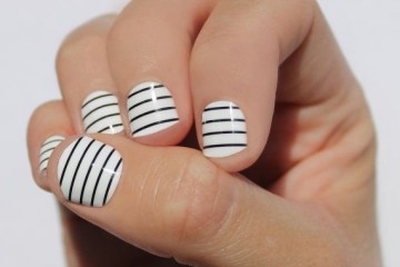 Cute Short nail white black print Stripe nail art