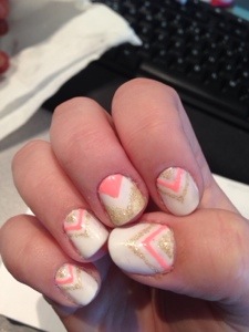 Cute baby pink Chevron design nail art