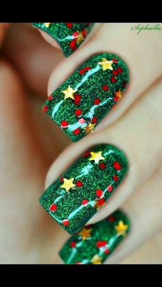 Cute Christmas tree Glitter nail art