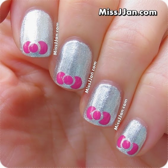 Cute silver pink design Wedding nail art