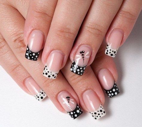 Cute white & black dotted Gel nail art
