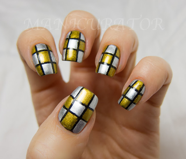 Delicate golden black silver pattern Tiles nail art