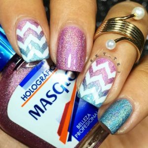 Elegant colorful Chevron design nail art