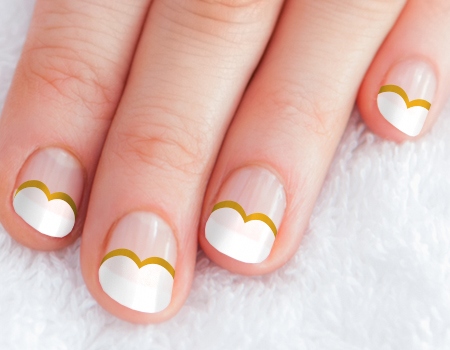 Elegant white & golden Heart nail art