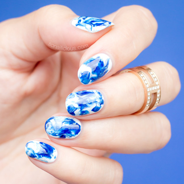 Epic Blue and White Marble Nail Art