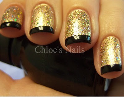 Epic golden black combo Glitter nail art