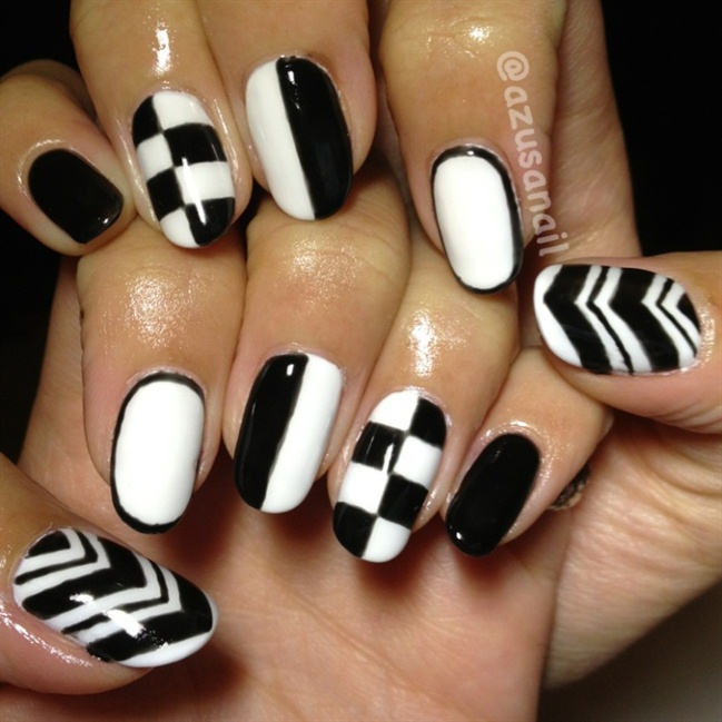 Fantasy white black design Tiles nail art