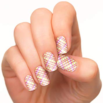 Fantastic pink yellow design Stripe nail art