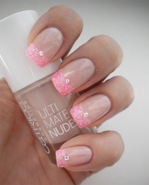 Fancy pink glitter Gel nail art