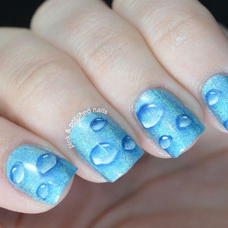 Girlish sky blue drop Glitter nail art