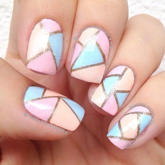 Golden triangle Chevron design nail art