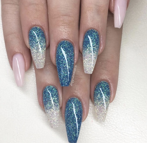 Gorgeous plane blue Glitter nail art