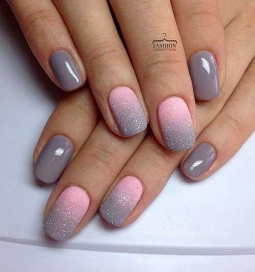 Grey and pink combo design Ombre nail art