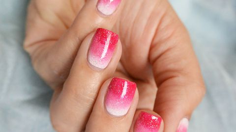 Hot pink sparkling Ombre nail art