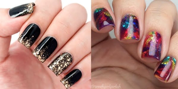 Latest black & colorful Glitter nail art