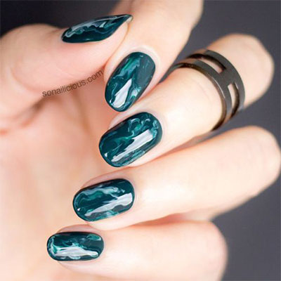 Latest bottle green Marble nail art