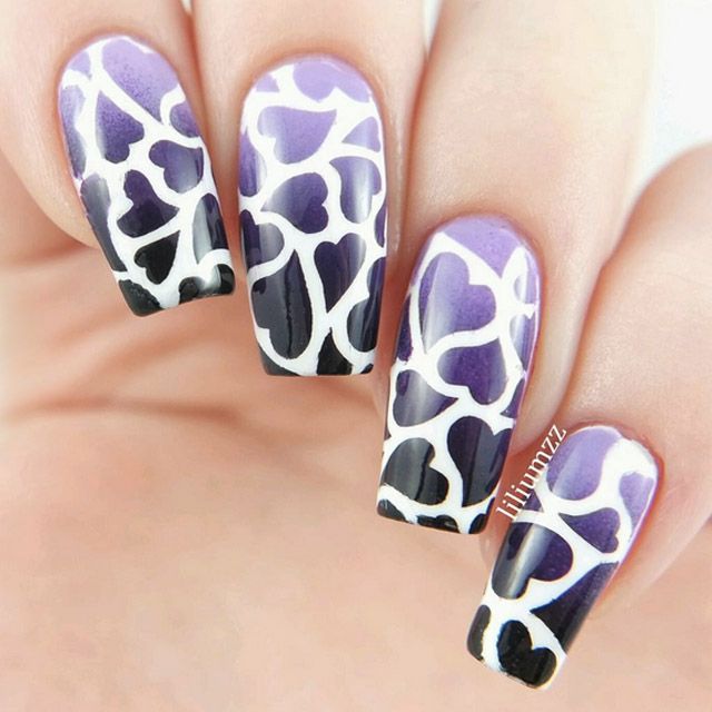 Latest valentines purple  heart Edgy nail art