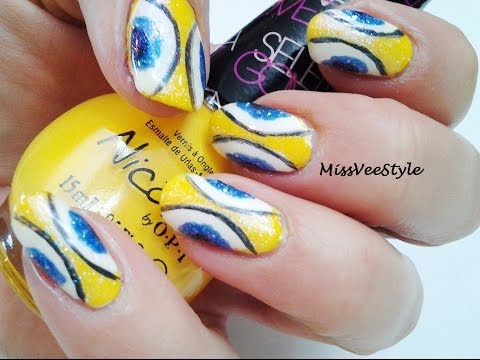 Latest yellow blue design Tiles nail art