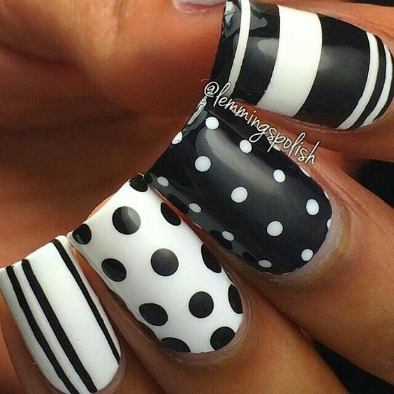 Lovely black dotted Contrast nail art