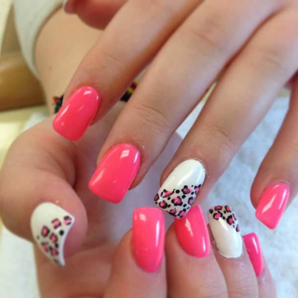 Mind blowing pink white design Three color nail art