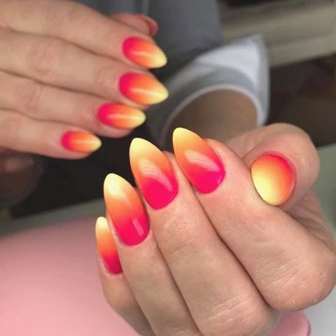 New orange and pink combo Ombre nail art