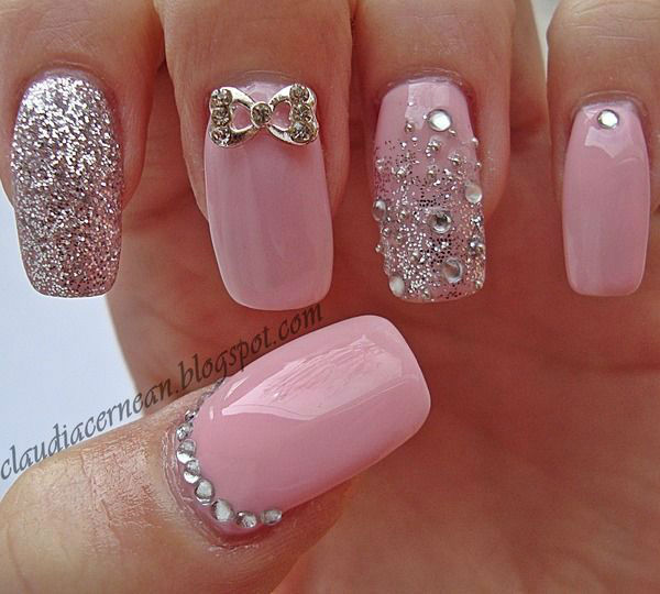 New pink glitter design Wedding nail art