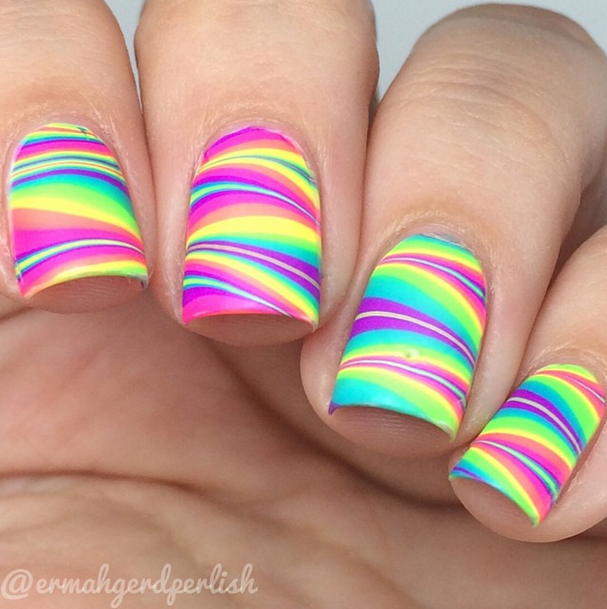 New rainbow design Stripe nail art