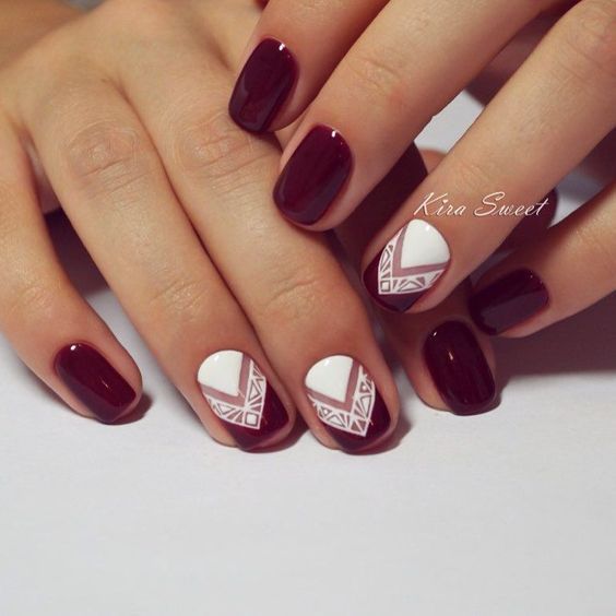 New theme dark red Contrast nail art