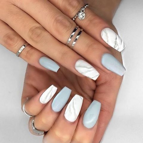 Original white grey matte Marble nail art