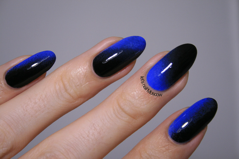 Perfect blue and black design gel Ombre nail art