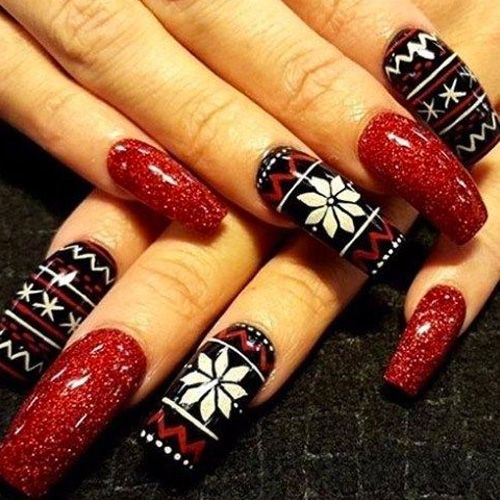 Pretty long red dress Christmas nail art