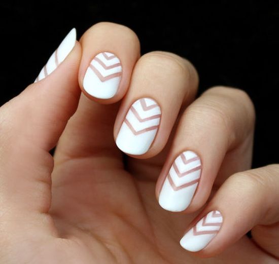 Simple white Chevron design nail art