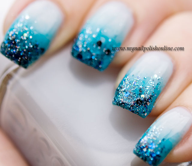 Sparkling blue  Glitter nail art