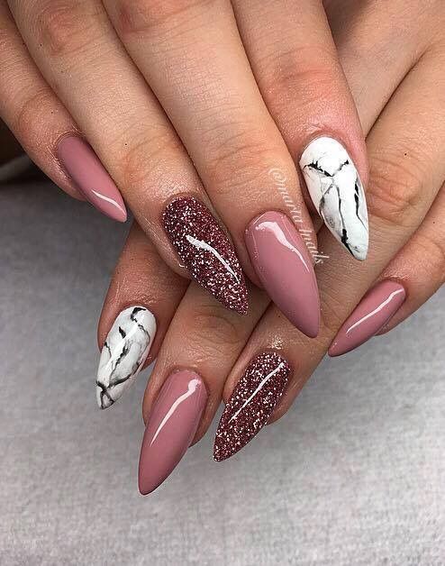 Stunning white marble Glitter nail art