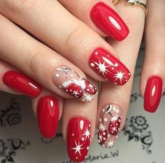 Stylish Red shining Christmas nail art