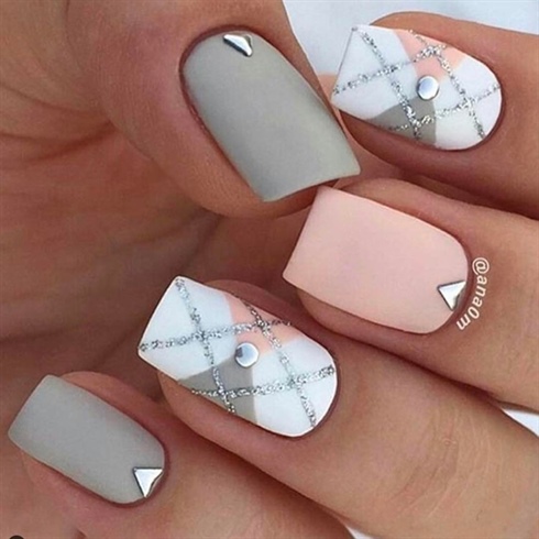 Superb grey white pink matte Marble nail art