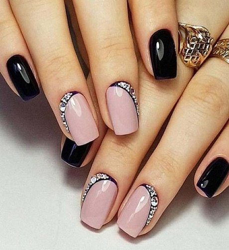 Unique pink black stone design Wedding nail art