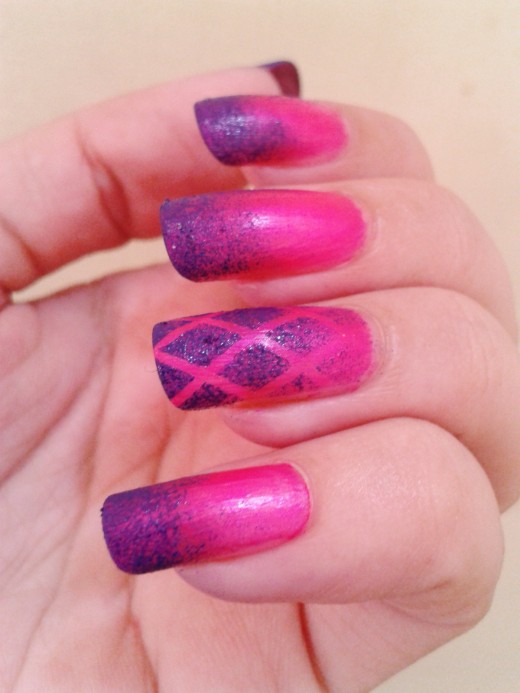 Wonderful pink and blue look design Ombre nail art