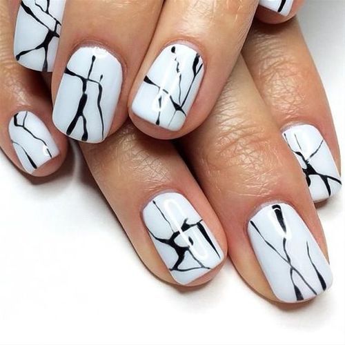 fantastic white & black Marble nail art