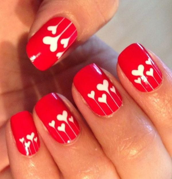 latest design in red Heart nail art